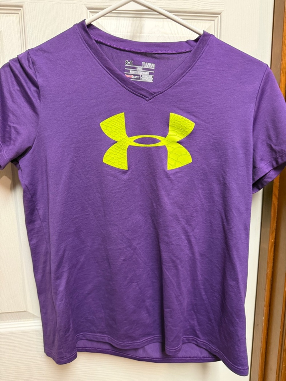 Under Armour Purple V-Neck Tee with Neon Yellow Logo